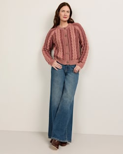 ALTERNATE VIEW OF WOMEN'S COTTON CABLE CARDIGAN IN DARK ROSE image number 6