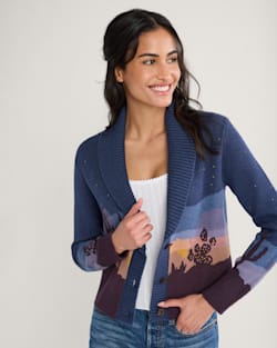 WOMEN'S WESTERN SCENIC COTTON CARDIGAN IN NAVY STARRY NIGHT image number 1