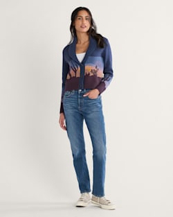 ALTERNATE VIEW OF WOMEN'S WESTERN SCENIC COTTON CARDIGAN IN NAVY STARRY NIGHT image number 4
