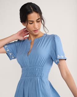 ALTERNATE VIEW OF WOMEN'S PENELOPE LINEN DRESS IN DUSTY BLUE image number 5