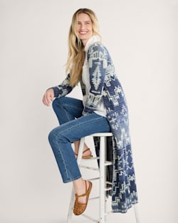 WOMEN'S COTTON DUSTER CARDIGAN IN INDIGO MULTI image number 1
