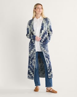 ALTERNATE VIEW OF WOMEN'S COTTON DUSTER CARDIGAN IN INDIGO MULTI image number 4