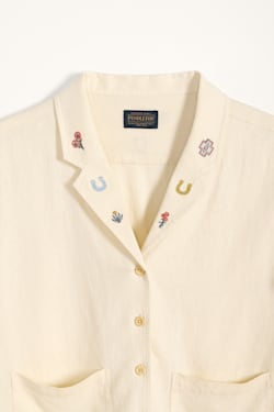 ALTERNATE VIEW OF WOMEN'S EMBROIDERED LINEN SHIRT IN NATURAL image number 6