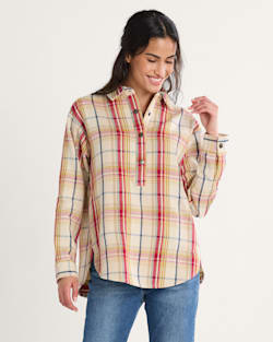 WOMEN'S ARCADIA FLANNEL PLAID POPOVER SHIRT IN ANTIQUE WHITE MULTI image number 1