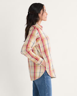 ALTERNATE VIEW OF WOMEN'S ARCADIA FLANNEL PLAID POPOVER SHIRT IN ANTIQUE WHITE MULTI image number 3