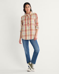 ALTERNATE VIEW OF WOMEN'S ARCADIA FLANNEL PLAID POPOVER SHIRT IN ANTIQUE WHITE MULTI image number 4