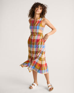 ALTERNATE VIEW OF WOMEN'S LANA SLEEVELESS LINEN DRESS IN PLAID MULTI image number 3