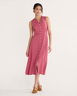 ALTERNATE VIEW OF WOMEN'S LANA SLEEVELESS LINEN DRESS IN PINK CHECK image number 1