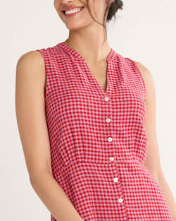 ALTERNATE VIEW OF WOMEN'S LANA SLEEVELESS LINEN DRESS IN PINK CHECK image number 4