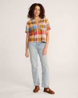 ALTERNATE VIEW OF WOMEN'S HARLOW LINEN SHIRT IN PLAID MULTI image number 6