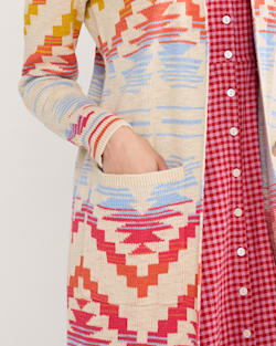 ALTERNATE VIEW OF WOMEN'S COTTON DUSTER CARDIGAN IN IVORY MULTI image number 4