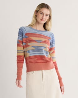 WOMEN'S RAGLAN COTTON SWEATER IN INDIGO/RUST HEATHER image number 1