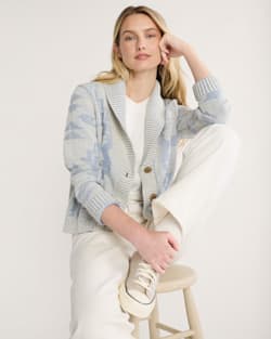 WOMEN'S TEXTURED COTTON CARDIGAN IN ECRU/DUSTY BLUE image number 1