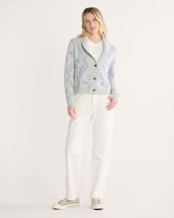 ALTERNATE VIEW OF WOMEN'S TEXTURED COTTON CARDIGAN IN ECRU/DUSTY BLUE image number 5