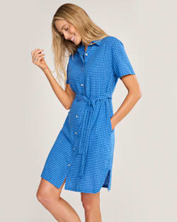 ALTERNATE VIEW OF WOMEN'S CHARLOTTE LINEN SHIRT DRESS IN BLUE CHECK image number 4