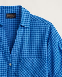 ALTERNATE VIEW OF WOMEN'S CHARLOTTE LINEN SHIRT DRESS IN BLUE CHECK image number 6