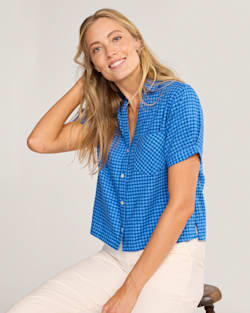 WOMEN'S HARLOW LINEN SHIRT IN BLUE CHECK image number 1