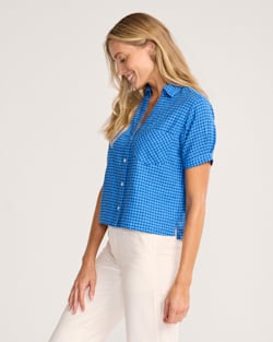 ALTERNATE VIEW OF WOMEN'S HARLOW LINEN SHIRT IN BLUE CHECK image number 3