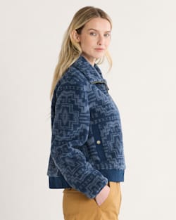 ALTERNATE VIEW OF WOMEN'S HEATHER ZIP-FRONT FLEECE JACKET IN BLUE HARDING STAR image number 3