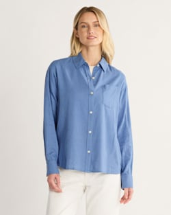 WOMEN'S COASTAL LINEN SHIRT IN DUSTY BLUE image number 1