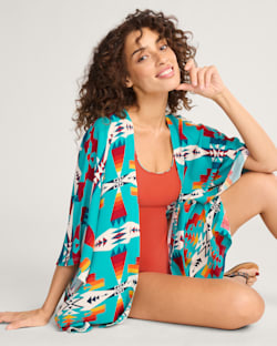 ALTERNATE VIEW OF TUCSON WOMEN'S OPEN-FRONT COVERUP IN TURQUOISE image number 5
