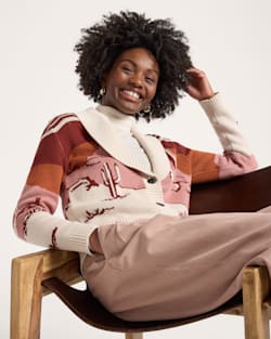 WOMEN'S WESTERN SCENIC COTTON CARDIGAN IN BRICK/ROSE MULTI image number 1