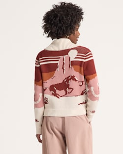 ALTERNATE VIEW OF WOMEN'S WESTERN SCENIC COTTON CARDIGAN IN BRICK/ROSE MULTI image number 2