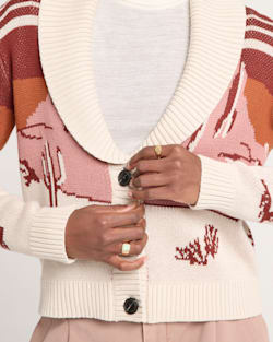 ALTERNATE VIEW OF WOMEN'S WESTERN SCENIC COTTON CARDIGAN IN BRICK/ROSE MULTI image number 4