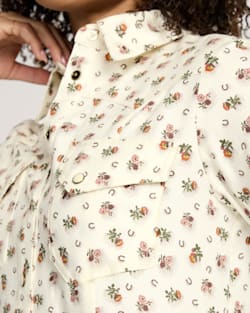 ALTERNATE VIEW OF WOMEN'S FLORAL COTTON TWILL GAMBLER SHIRT DRESS IN ECRU image number 4