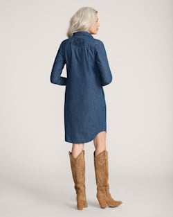 ALTERNATE VIEW OF EMBROIDERED CHAMBRAY GAMBLER SHIRT DRESS IN MEDIUM BLUE image number 2