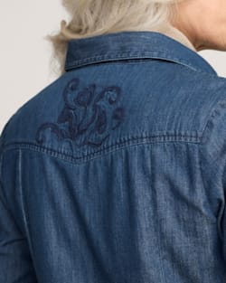 ALTERNATE VIEW OF EMBROIDERED CHAMBRAY GAMBLER SHIRT DRESS IN MEDIUM BLUE image number 4