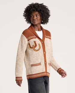 ALTERNATE VIEW OF HERITAGE COTTON CARDIGAN IN GREY HEATHER/COPPER image number 3