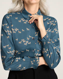 ALTERNATE VIEW OF WILD HORSES ZOE BLOUSE IN TEAL image number 5