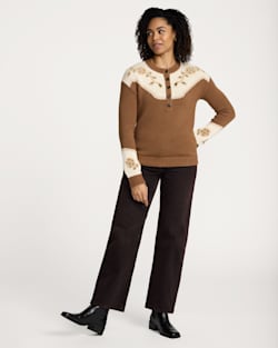 ALTERNATE VIEW OF WOMEN'S WESTERN FLORAL HENLEY SWEATER IN SPICE BROWN image number 4
