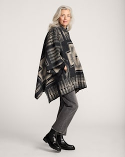 ALTERNATE VIEW OF HARDING WOOL PONCHO IN BLACK/TAN image number 3