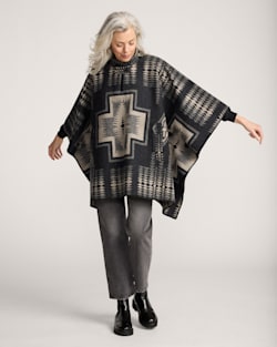 ALTERNATE VIEW OF HARDING WOOL PONCHO IN BLACK/TAN image number 6