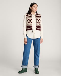ALTERNATE VIEW OF WOMEN'S GRAPHIC SHETLAND COLLECTION ZIP VEST IN MOCHA image number 5