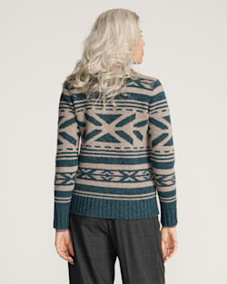 ALTERNATE VIEW OF WOMEN'S GRAPHIC SHETLAND COLLECTION ZIP CARDIGAN IN TEAL HEATHER image number 2