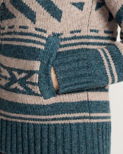 ALTERNATE VIEW OF WOMEN'S GRAPHIC SHETLAND COLLECTION ZIP CARDIGAN IN TEAL HEATHER image number 5