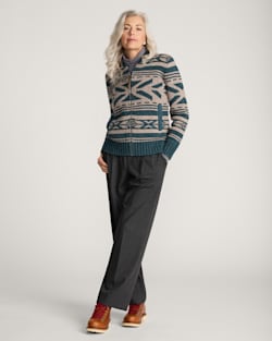 ALTERNATE VIEW OF WOMEN'S GRAPHIC SHETLAND COLLECTION ZIP CARDIGAN IN TEAL HEATHER image number 6