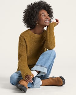 WOMEN'S DONEGAL EYELET SWEATER IN GOLD image number 1