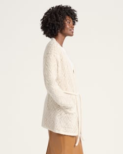 ALTERNATE VIEW OF WOMEN'S TEXTURED ALPACA CARDIGAN IN IVORY/TAN image number 3