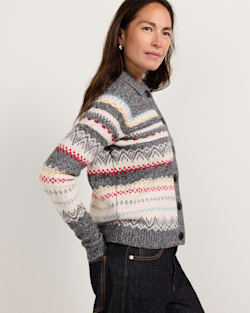 ALTERNATE VIEW OF WOMEN'S FAIR ISLE MERINO CARDIGAN IN CHARCOAL HEATHER image number 3