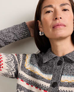 ALTERNATE VIEW OF WOMEN'S FAIR ISLE MERINO CARDIGAN IN CHARCOAL HEATHER image number 4