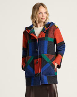 WOMEN'S BLOCK PLAID WOOL DUFFEL COAT IN BOLD BLOCK PLAID image number 1