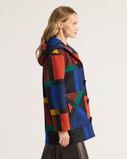ALTERNATE VIEW OF WOMEN'S BLOCK PLAID WOOL DUFFEL COAT IN BOLD BLOCK PLAID image number 3