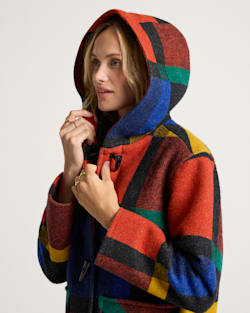 ALTERNATE VIEW OF WOMEN'S BLOCK PLAID WOOL DUFFEL COAT IN BOLD BLOCK PLAID image number 4
