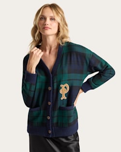 WOMEN'S EAGLE RIVER WOVEN WOOL CARDIGAN IN BLACK WATCH TARTAN image number 1