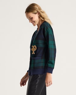 ALTERNATE VIEW OF WOMEN'S EAGLE RIVER WOVEN WOOL CARDIGAN IN BLACK WATCH TARTAN image number 3