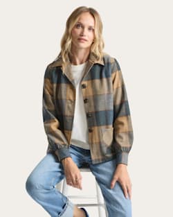 WOMEN'S 49ER JACKET IN CAMEL BLOCK PLAID image number 1